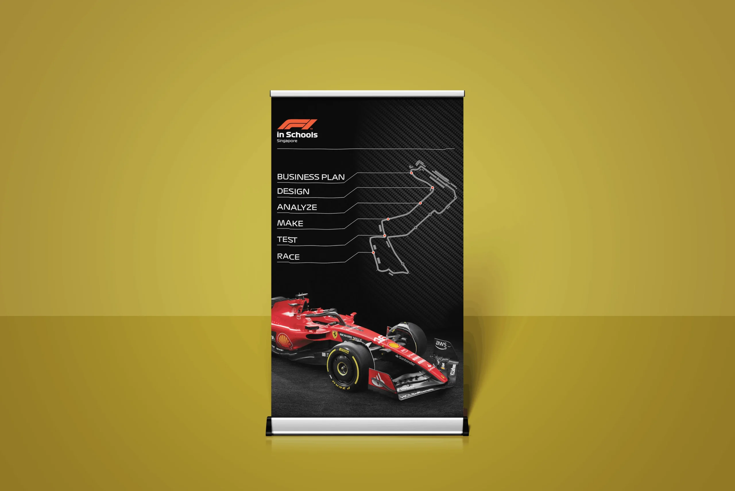 F1-in-Schools Singapore Pull up Banner on yellow background